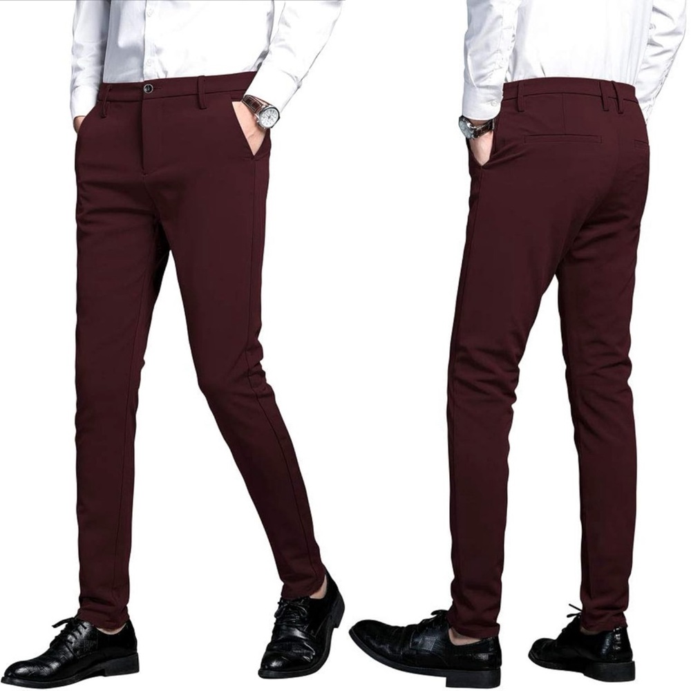 Plaid&Plain Men's Stretch Dress Pants Slim Fit Skinny Suit Pants size 32W x 28L